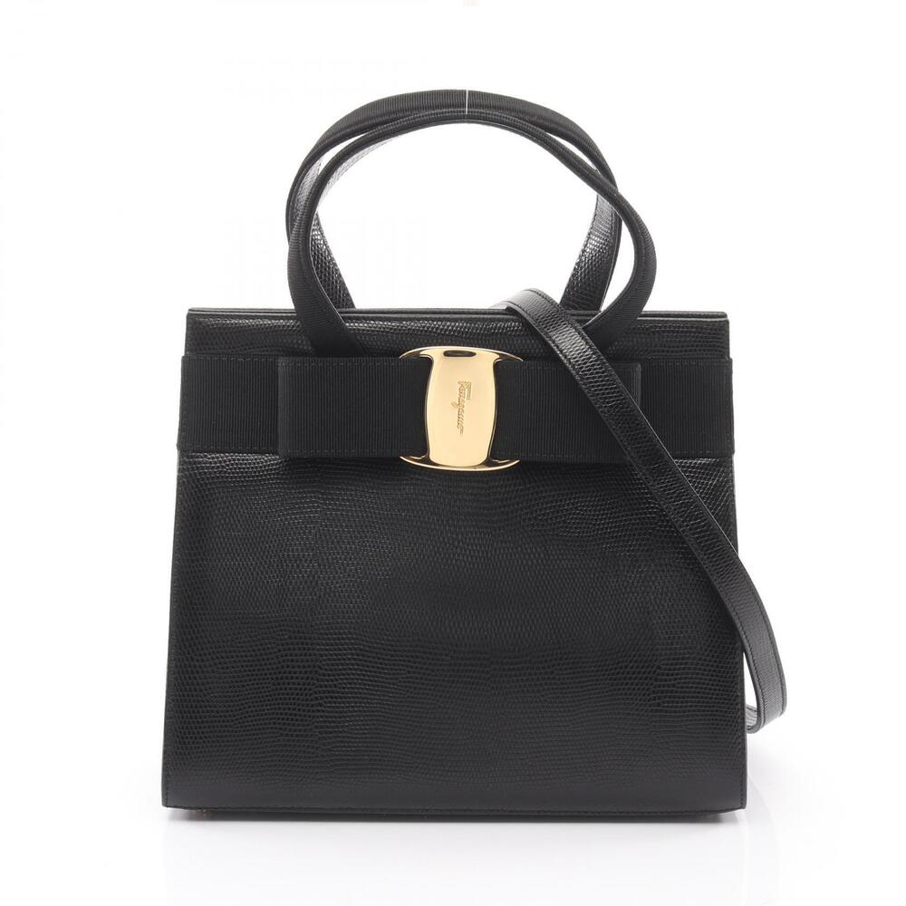 Salvatore Ferragamo Vara Ribbon Leather Shoulder Bag Black